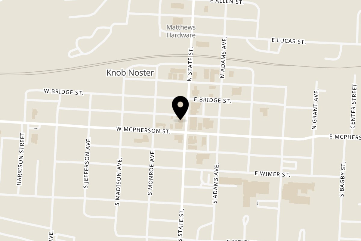 Map showing the location of Mama Pin's Thai & Asian Cuisine on 109 N State St in Knob Noster